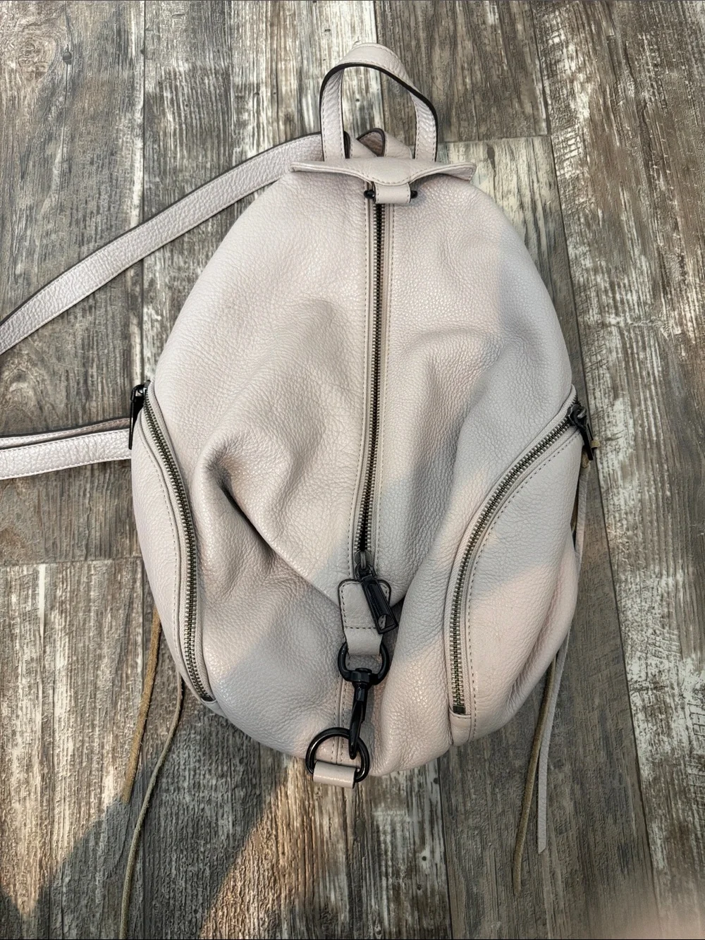 Leather Sling Backpack in Light Taupe